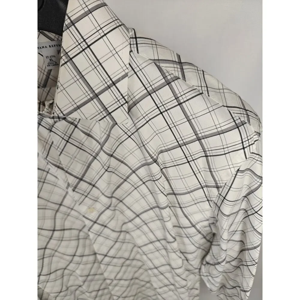 Men’s Banana Republic Dress Shirt White Gray Plaid XL 17-17 1/2